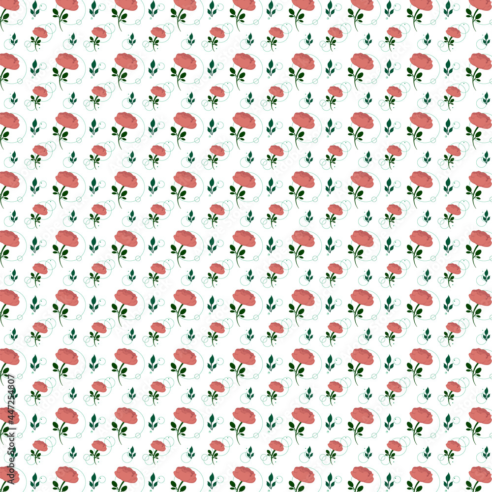seamless pattern of pink roses on a thin stem and white background seamless pattern of pink roses on a thin stem and white background