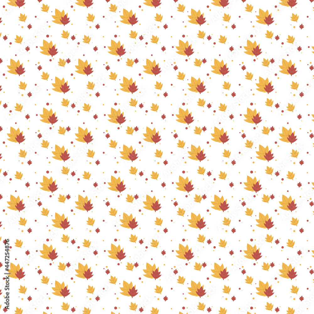 seamless pattern of yellow and red maple leaves on a white background