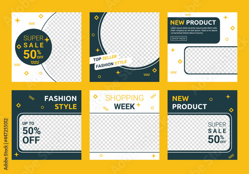 6 Set of editable social media feed post square style photo collage banners. Minimalism design background templates for social media posting and online advertising. Vector discount promotion