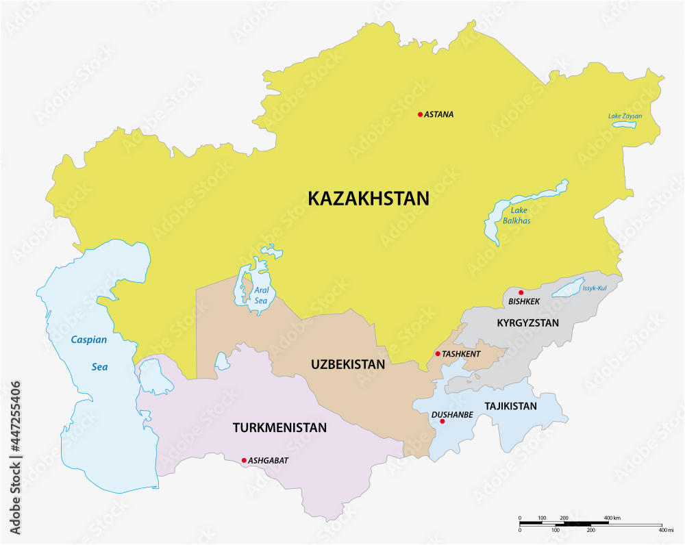 vector map of the five states of central asia 