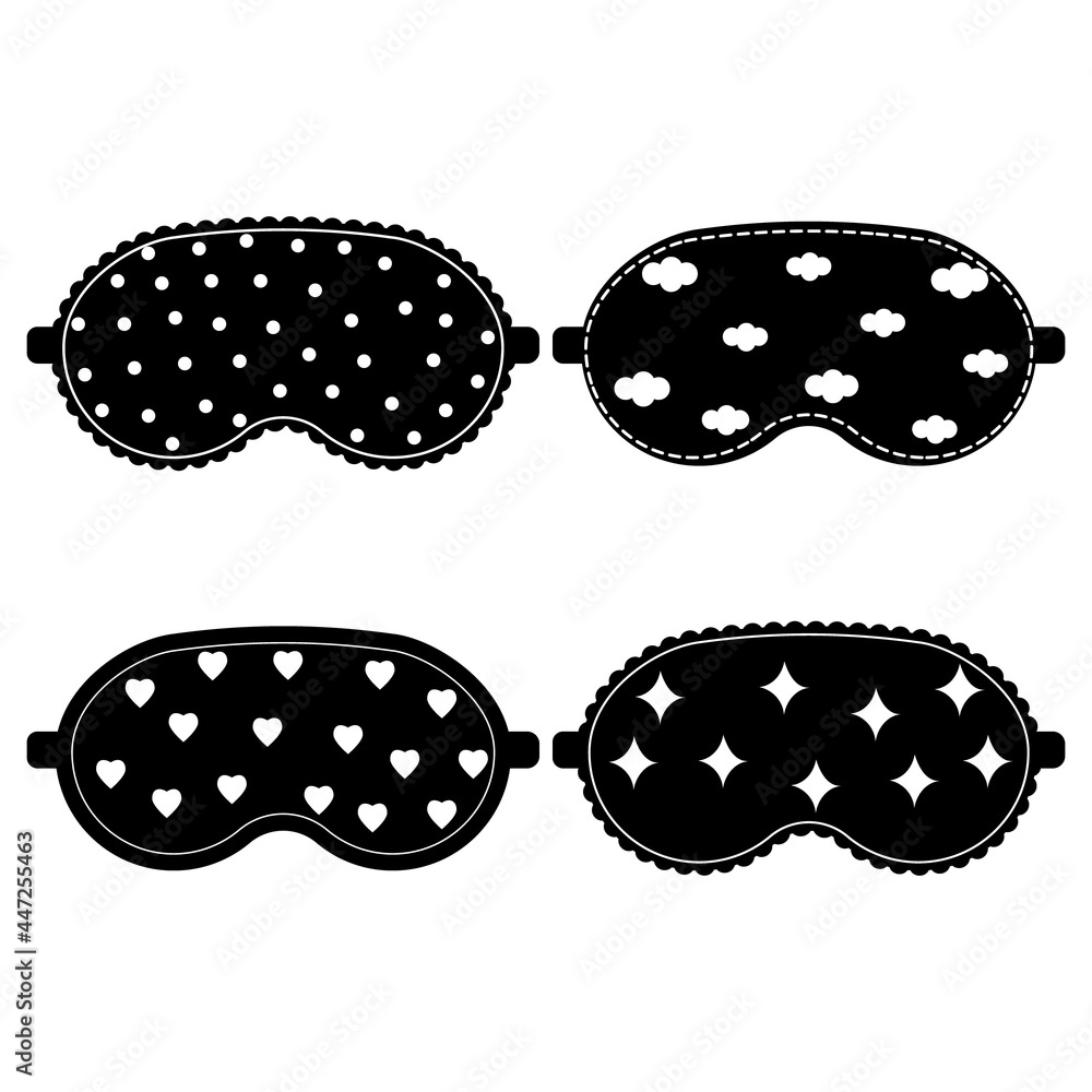 set of sleep mask black and white, isolated vector illustration set of sleep mask black and white, isolated vector illustration