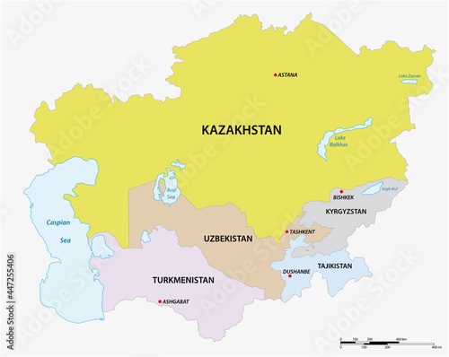 vector map of the five states of central asia 