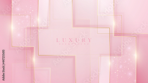 Pink luxury background with glitter gold lines, Modern cover design. Vector illustration.