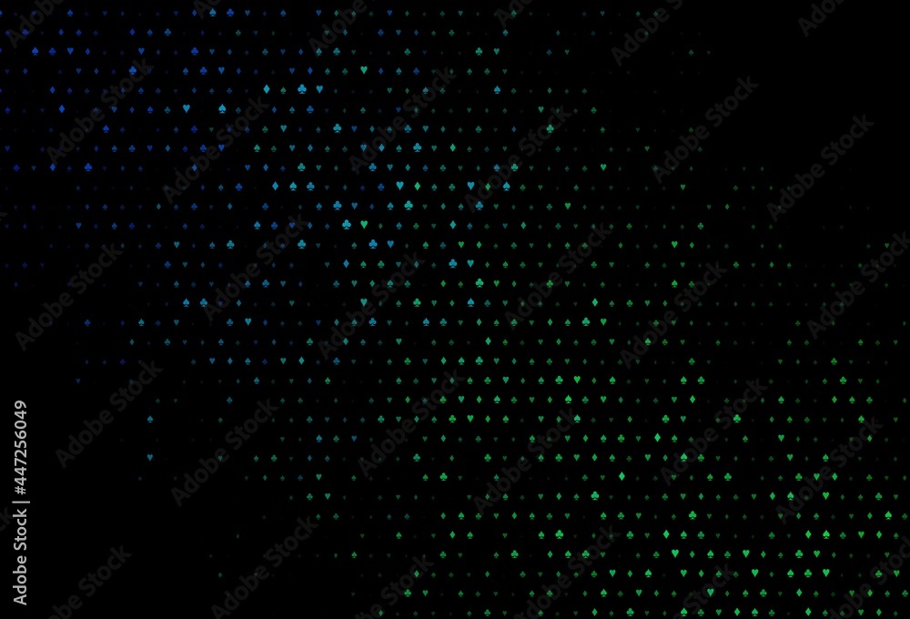 Dark blue, green vector background with cards signs.