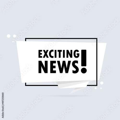 Exciting news. Origami style speech bubble banner. Sticker design template with Exciting news text. Vector EPS 10. Isolated on white background.