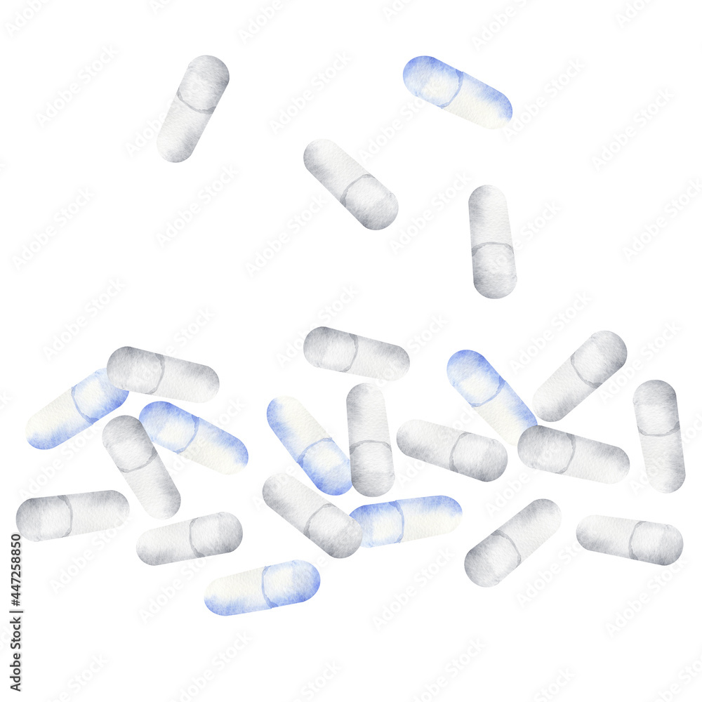 Watercolor illustration pills isolated on white