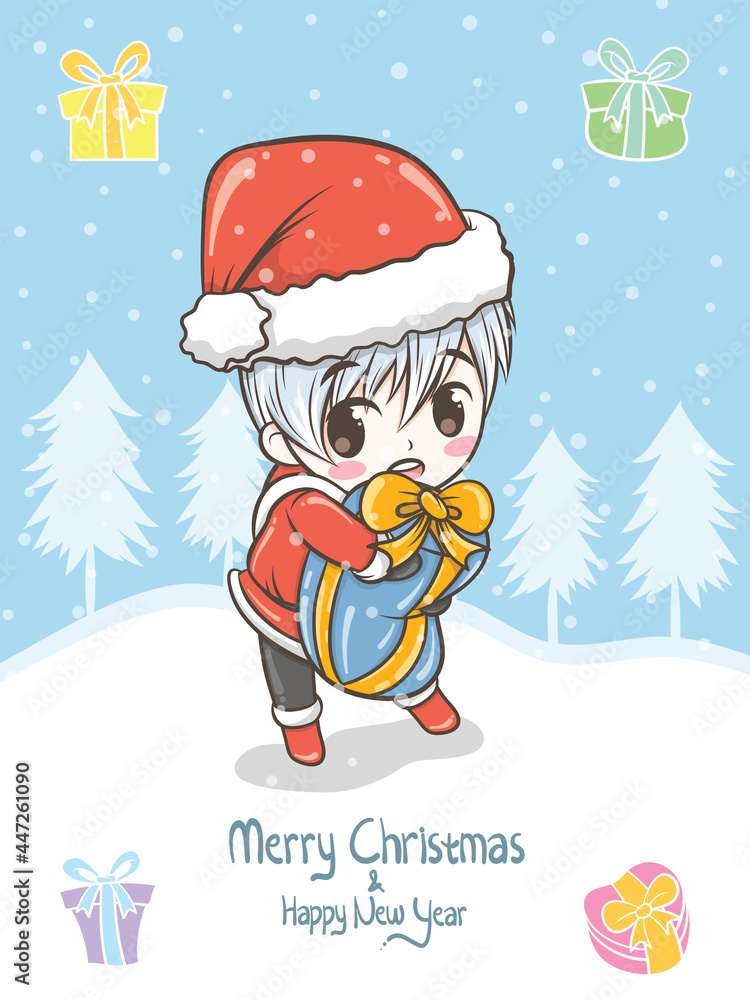 cute Santa boy Christmas greeting illustration