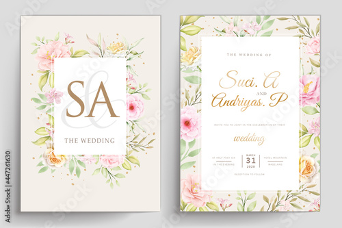 Hand drawn floral wedding invitation template