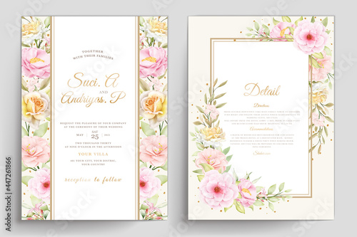 Hand drawn floral wedding invitation template