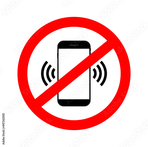 Phone off. Mobile ban. Icon of forbidden cellphone. Red sign of off use and call phone. Symbol of prohibited of smartphone. Stop to do of telephone for silence. Mute zone. dont use device. Vector