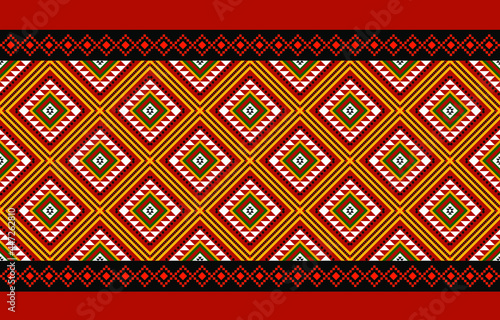 Geometric ethnic oriental seamless pattern traditional Design for background,carpet,wallpaper.clothing,wrapping,Batik fabric,Vector illustration.embroidery style - Sadu, sadou, sadow or sado