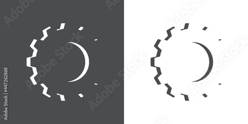 Maquinaría industrial. Logotipo con engranaje tridimensional en espacio negativo en fondo gris y fondo blanco