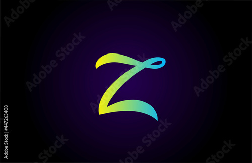 Z alphabet letter logo icon for branding in yellow and green. Creative branding design for lettering and corporate