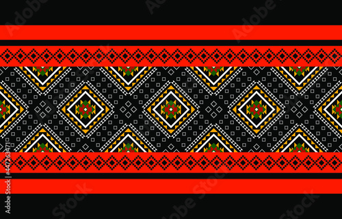Geometric ethnic oriental seamless pattern traditional Design for background,carpet,wallpaper.clothing,wrapping,Batik fabric,Vector illustration.embroidery style - Sadu, sadou, sadow or sado