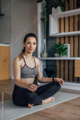 Young woman, planing her training.