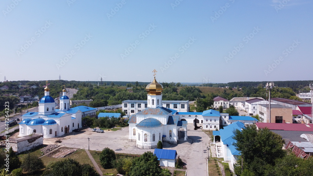 view of the monastery in Syzran, Samara region, Russia from the copter