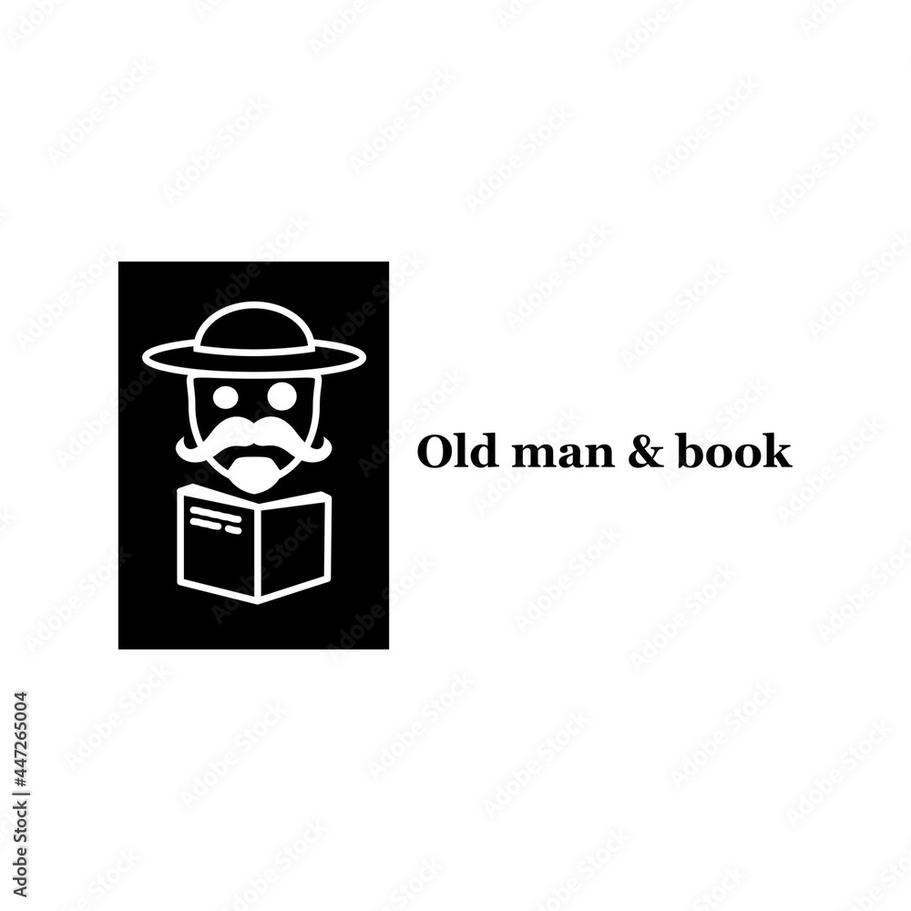 Vector graphic illustration of an old man with a book, perfect for an old school style clothing company.
