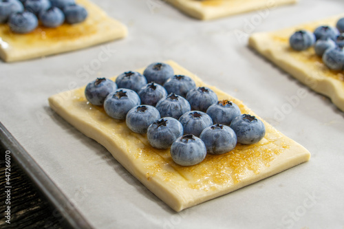 puff pastries with blueberries.Preparation of tarts.Concept for eating