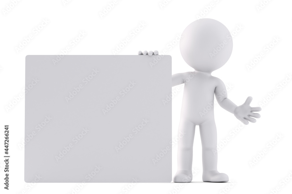 Man holding a blank board. 3D illustration. Isolated Man holding a blank board. 3D illustration. Isolated