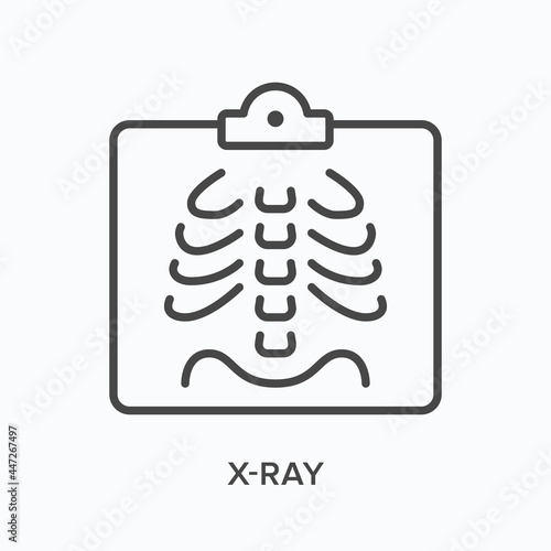 X-ray flat line icon. Vector outline illustration of radiology scan. Black thin linear pictogram for medical test