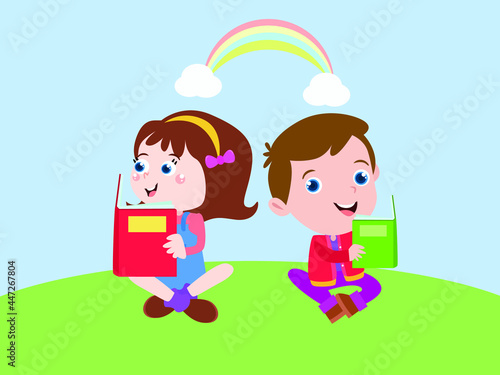 Reading cartoon 2d vector concept for banner, website, illustration, landing page, flyer, etc.