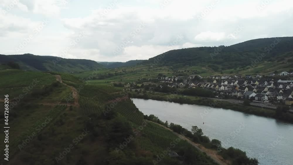 DLOG flat Drone aerial view Mosel Valley in Rheinland Pfalz, vineyards, river and castles DLOG flat Drone aerial view Mosel Valley in Rheinland Pfalz, vineyards, river and castles