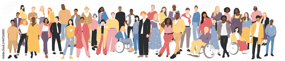 People of different ethnicities stand side by side together. Flat vector illustration. People of different ethnicities stand side by side together. Flat vector illustration.