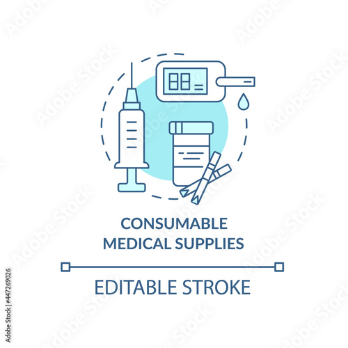 Consumable medical supplies concept icon. Hospital charitable equipment abstract idea thin line illustration. First aid kit. Medicine chest. Vector isolated outline color drawing. Editable stroke