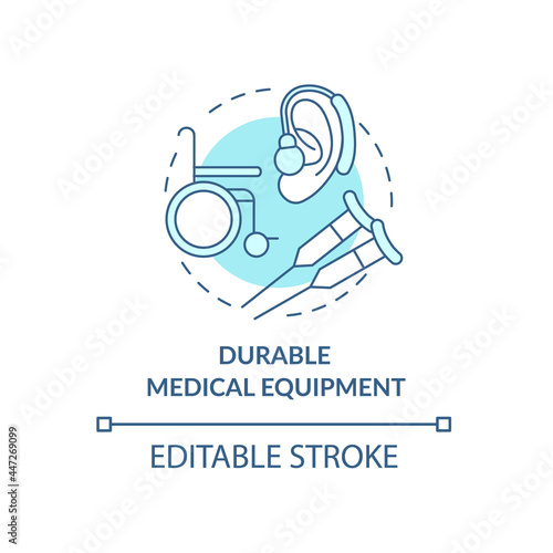 Durable medical equipment concept icon. Humanitarian aid program and clinical items donation abstract idea thin line illustration. Vector isolated outline color drawing. Editable stroke