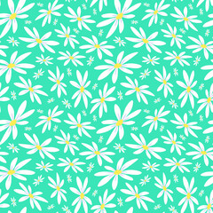 Sierkussen Turquoise patronen Witte madeliefjes op blauwe achtergrond  © AlisaArt