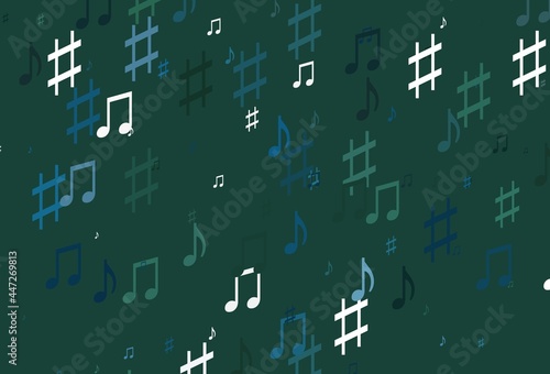 Light Blue, Green vector template with musical symbols.