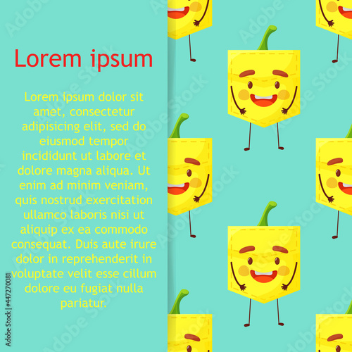 Seamless pattern potato shaped patch pocket. Character pocket potato. Cartoon style. Design element. Template for your shirts, books, stickers, cards, posters. 