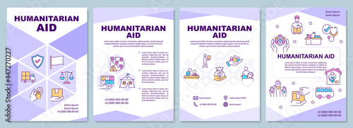 Humanitarian aid and shelter opportunity brochure template. Flyer, booklet, leaflet print, cover design with linear icons. Vector layouts for presentation, annual reports, advertisement pages