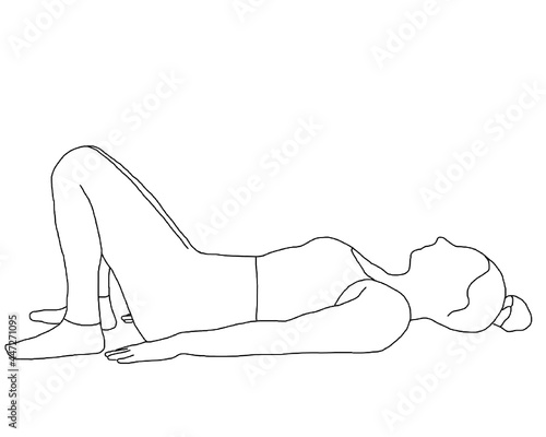 yoga, supine resting pose with knees bent and straight arms