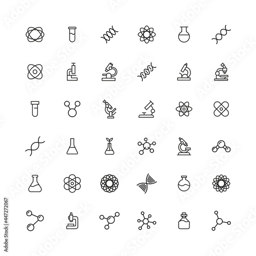 Set of bioengineering related vector line icons.