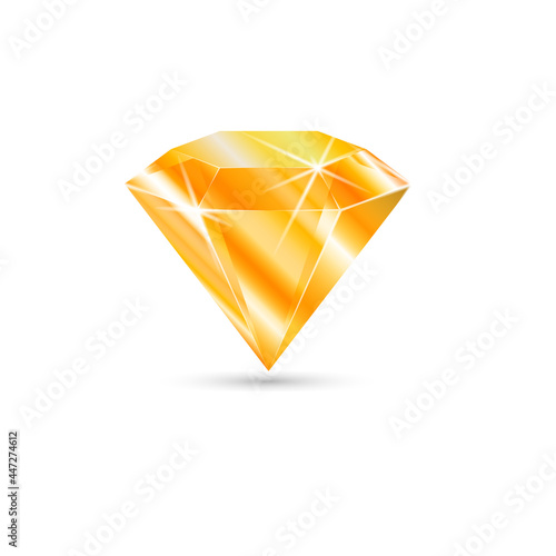 Realistic shiny gold diamond on white background