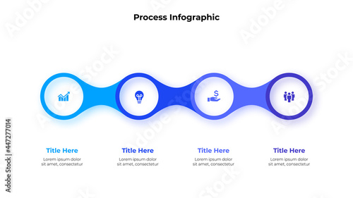 Metaball infographic elements. Four circles placed in horizontal row. Concept of 4 steps of business development process