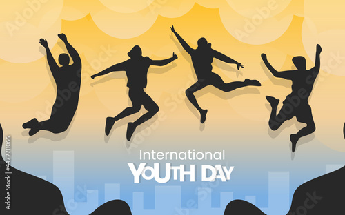 Youth silhouette, International youth day concept banner