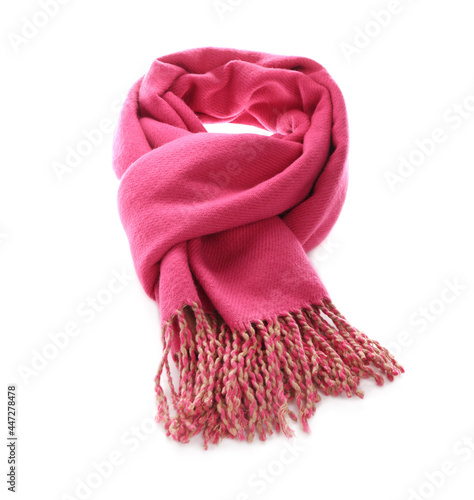 Pink scarf isolated on white. Stylish accessory photo