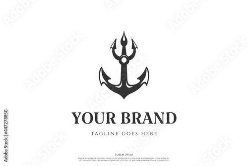 Old Hipster Retro Vintage Anchor Trident Logo Design Vector