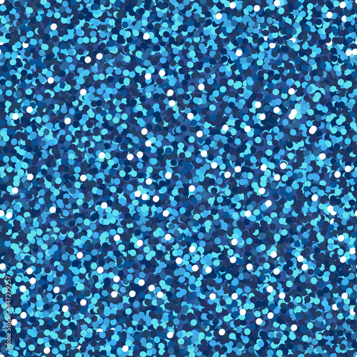Blue glitter seamless pattern, Shiny party background with blue shimmer texture. Holiday vector abstract background