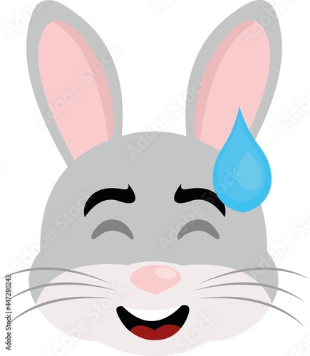 Vector illustration of an emoticon of the face of a cartoon rabbit with an expression of shame and a drop of perspiration on his head