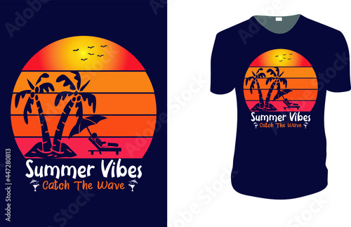 Summer Vibes Beach Paradise. Summer Vector graphic for t shirt. Vector graphic, typographic poster or t-shirt. typography, print, vector illustration. 