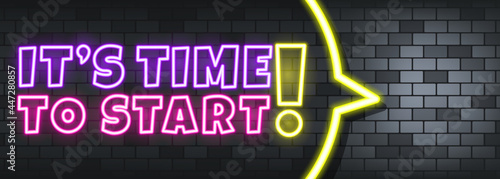 It is time to start neon text on the stone background. It is time to start. For business, marketing and advertising. Vector on isolated background. EPS 10