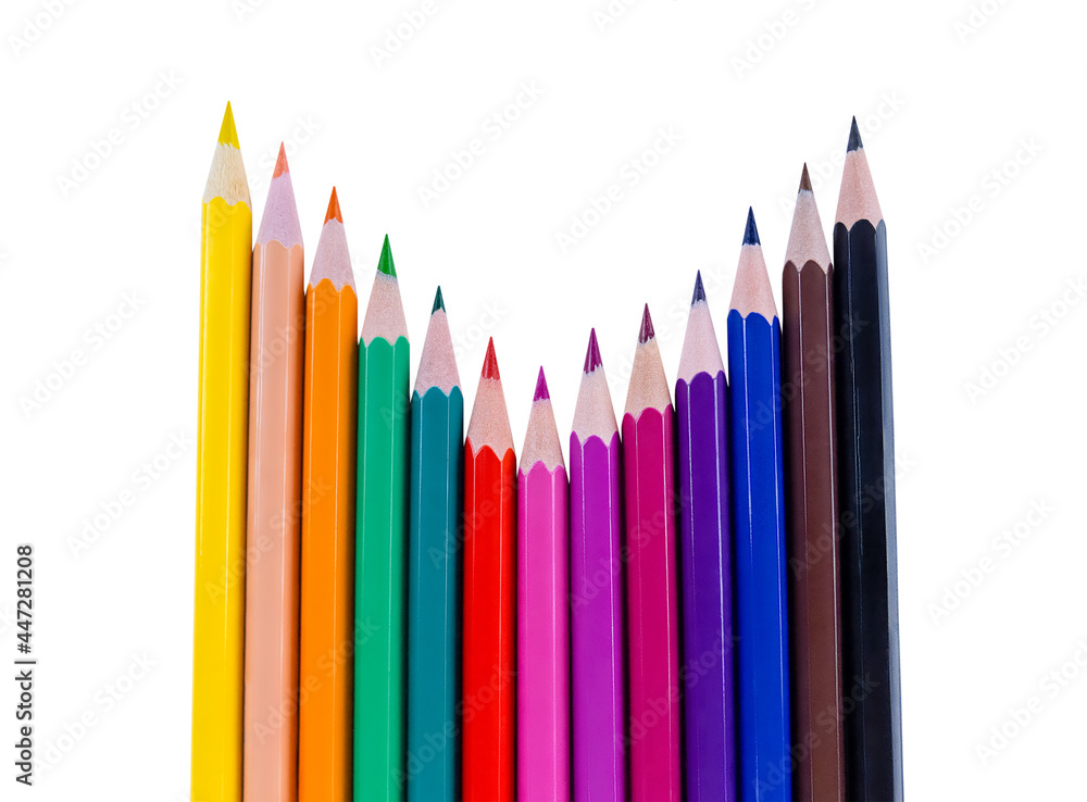 Color pencils with curve layout isolated on a white background Color pencils with curve layout isolated on a white background