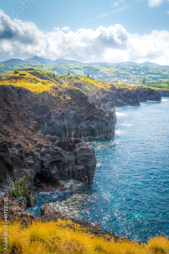 Cliffs by the coast of Azores in a cloudy afternoon