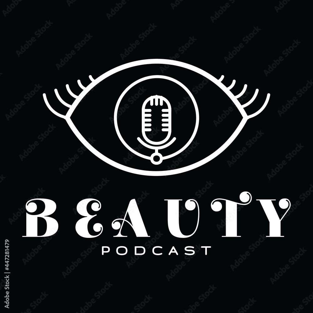 Logo vector in Line art style depicting of podcast microphone on a