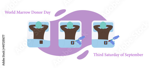 World Marrow Donor day. Vector illustration on the topic of bone marrow puncture. Medical illustration. Donation. Patient. Purple background.