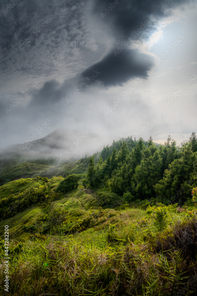 Clouds and fog quickly moving over Pico da Vara, highest point of Sao Miguel (Azores) on a summer afternoon Clouds and fog quickly moving over Pico da Vara, highest point of Sao Miguel (Azores) on a summer afternoon
