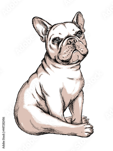 Cute french bulldog sketch. Vector illustration in hand-drawn style	